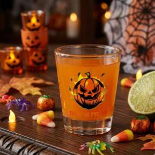 Flammender Jack-O'-Lantern Süßes oder Saures? –Hal Schnapsglas