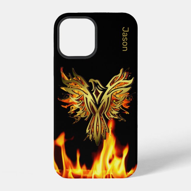 Flammender Phönix auf schwarzer Case-Mate iPhone 12 Hülle (Rückseite)
