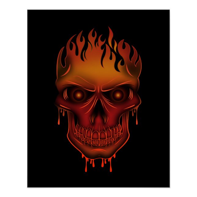 Flammender schmelzender Schädel Gothic Horror Fant Poster (Vorderseite)