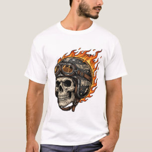 Flammender Totenkopf-Bikerhelm Retro-Motorradfahre T-Shirt
