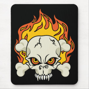 Flammender Totenkopf und Kreuzknochen Mousepad