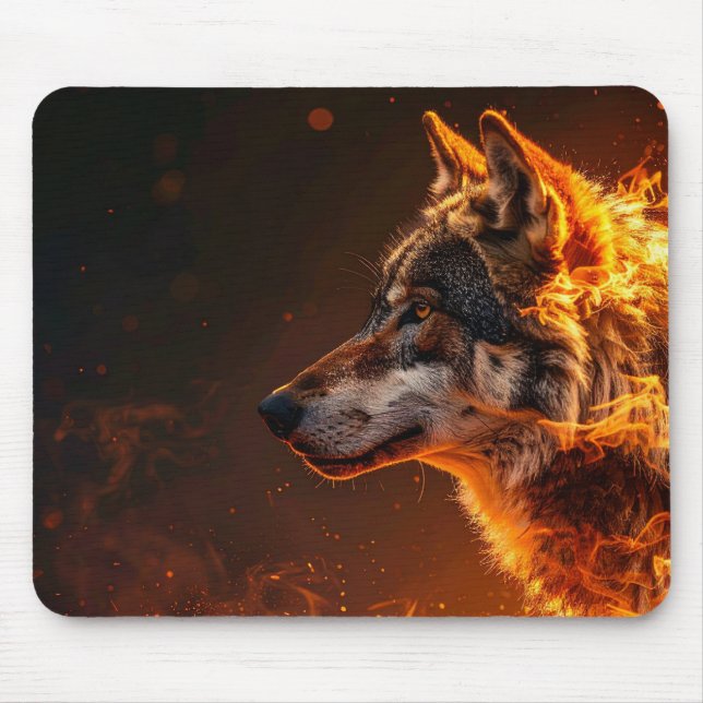 Flammender Wolf Mousepad (Vorne)