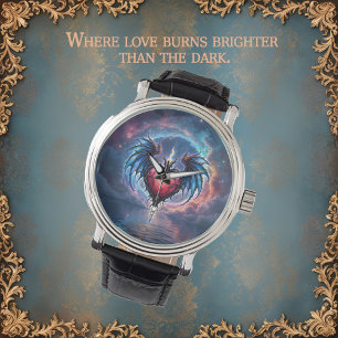 Flammendes Herz des Mondes – Gotische Kosmische Li Armbanduhr