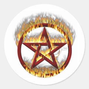 flammendes Pentagramm Runder Aufkleber