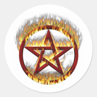 flammendes Pentagramm Runder Aufkleber