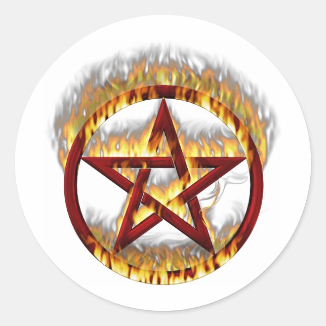 flammendes Pentagramm Runder Aufkleber (Vorderseite)