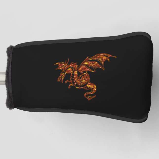 Flammendrache auf schwarz golf headcover (Vorderseite)