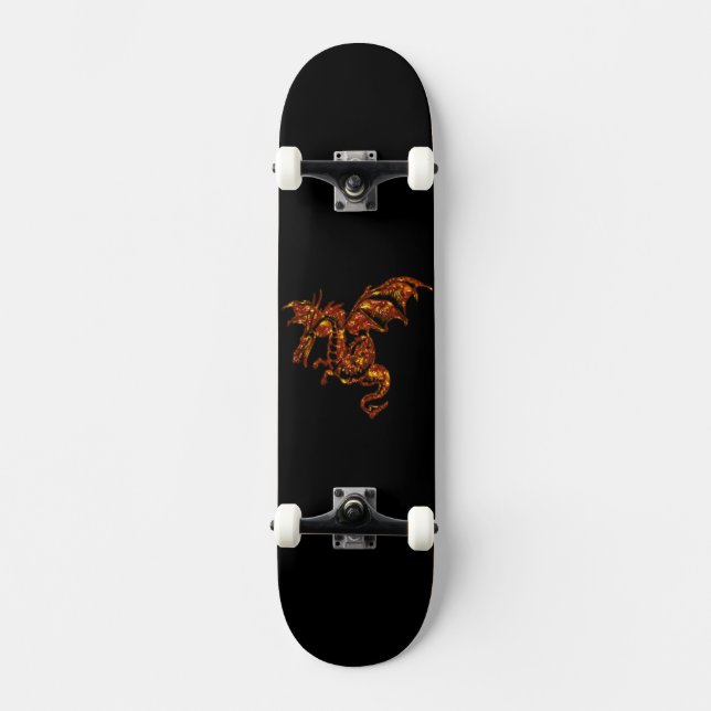 Flammendrache auf schwarz skateboard (Vorderseite)