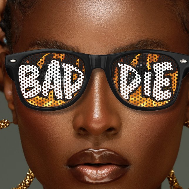 Flammenfeuerplakette Partybrille (black baddie retro sunglasses with burning flames of fire)