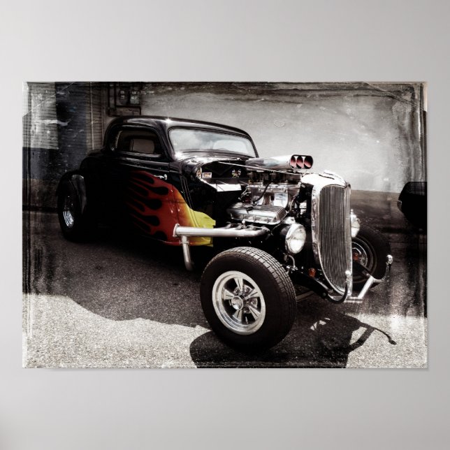 FlammenFrisierte Auto Poster (Vorne)
