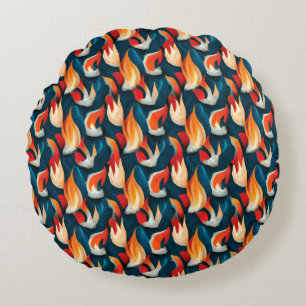 Flammengewebe Rotes und blaues Wiederholmuster Rundes Kissen