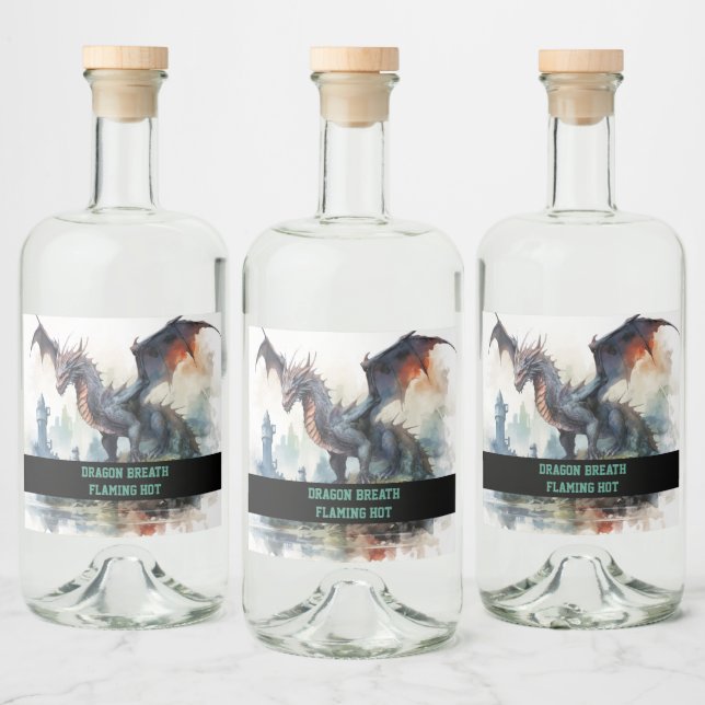 Flammenheißer Drache Alkoholflaschenetikett (Flaschen)