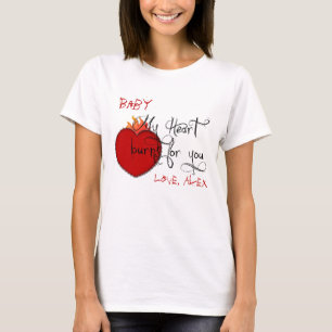 Flammenherz-Rot-Schwarz-Personalisierter T - Shirt