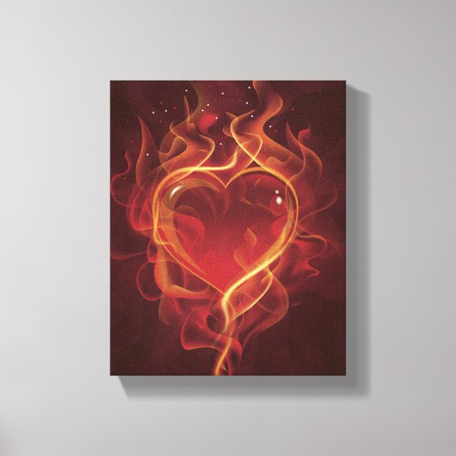 FlammenHerzfeuer dunkelrote Liebe Flammen Herzform Leinwanddruck (Vorderseite)