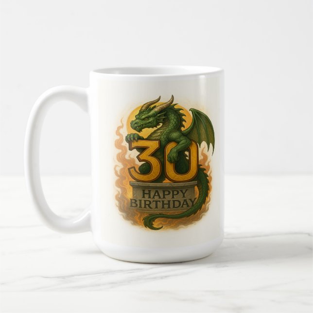 Flammenkissed Dreißig: Tasse des Drachen zum Gebur (Links)