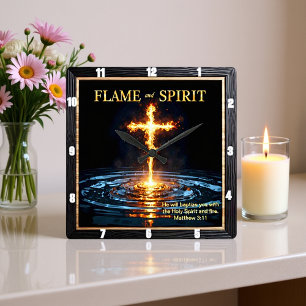 Flammenkreuz Wasser Geist Taufe Matthäus 3:11 Quadratische Wanduhr
