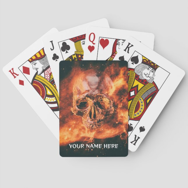 Flammenschädel im Weltraum Spielkarten (Rückseite)