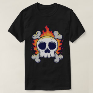 Flammenschädel mit Knochen T-Shirt