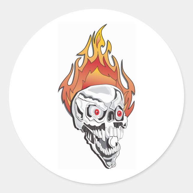 Flammenschädel Runder Aufkleber (Vorderseite)