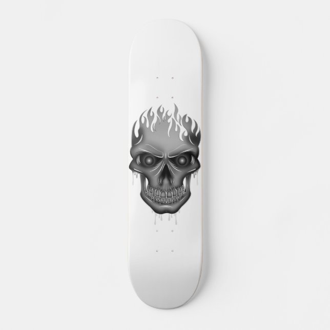 Flammenschädel - Silber Skateboard (Vorderseite)