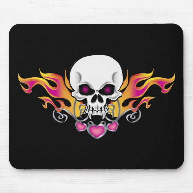 Flammenschädel und Herz Mousepad (Vorne)