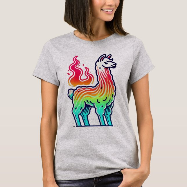 Flammenschwanzfelsen Llama T-Shirt (Vorderseite)