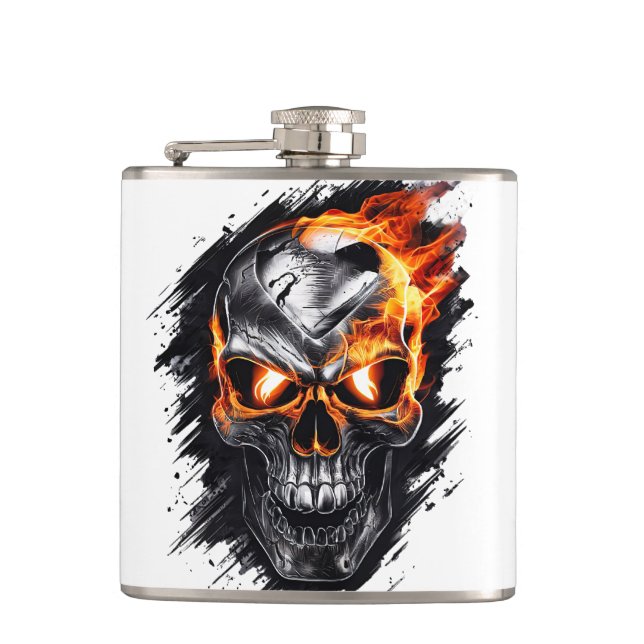 Flammenskull - Metalgravur Art #1 Flachmann (Vorderseite)