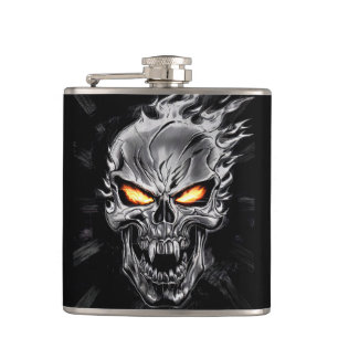 Flammenskull - Metalgravur Art #3 Flachmann