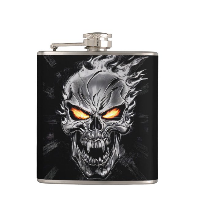 Flammenskull - Metalgravur Art #3 Flachmann (Vorderseite)