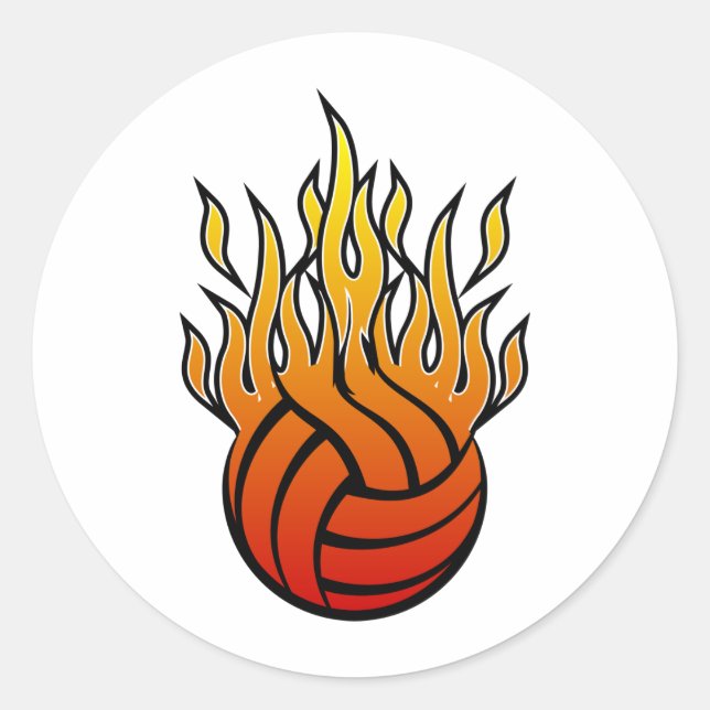 Flammenvolleyball Runder Aufkleber (Vorderseite)