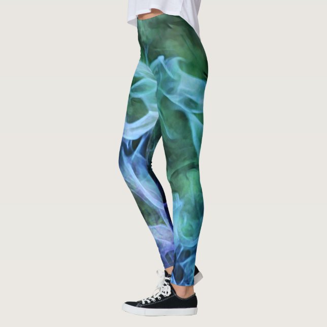 Flammes de feu bleu Leggings d'art Abstrait (Gauche)