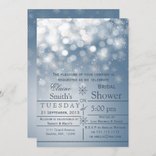 Flammes de neige bleu hiver Invitation de douche n