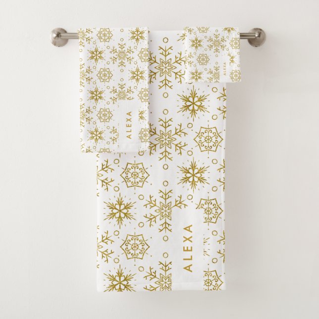 Flammes de neige de Noël d'or motif sur blanc. (En situation)