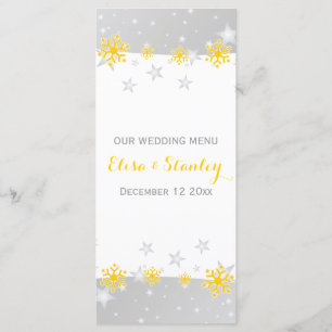 Flammes de neige jaunes, étoiles grises Carte menu