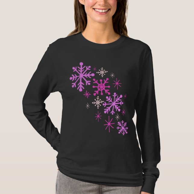 Flammes de neige roses Noël T-shirt hiver (Devant)