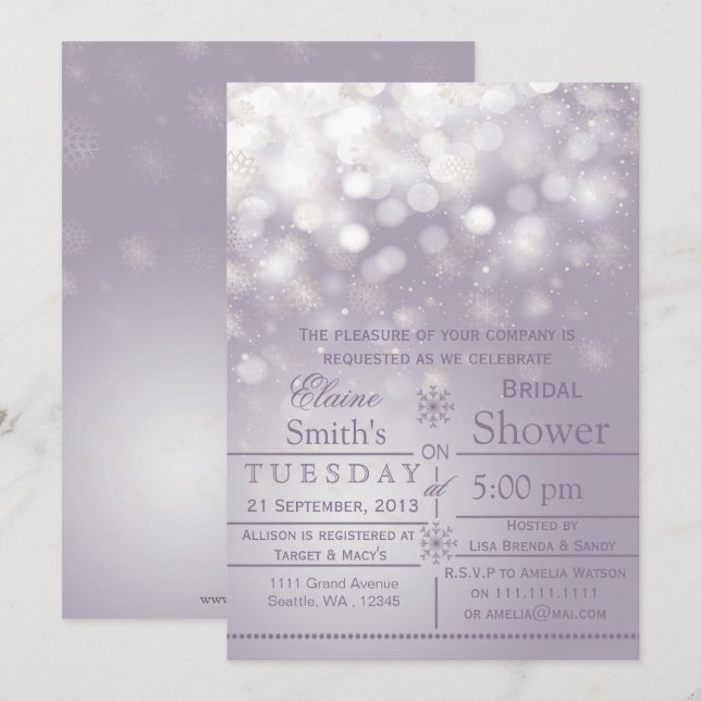 Flammes de neige violette Invitation de douche nup (Devant / Derrière)