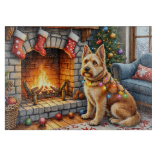 Flandrische Treibhunde Weihnachtslichter am Kamin Schneidebrett
