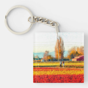 Flâner dans les champs de tulipes rouges et d'or