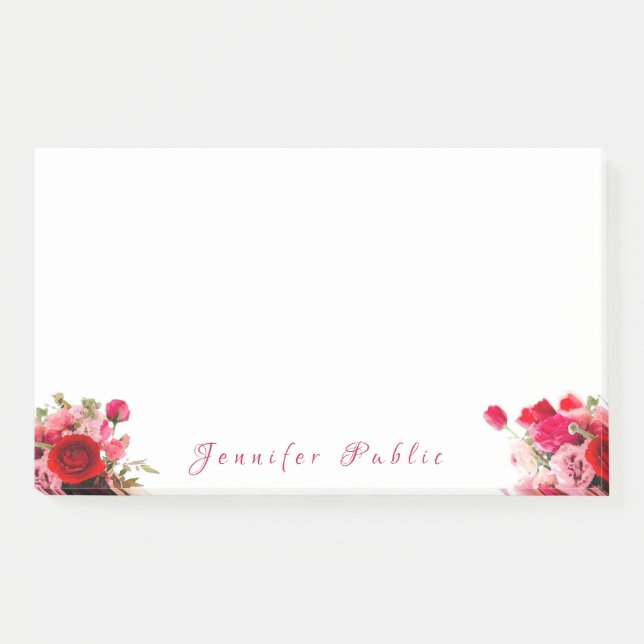 Flankieren von Rose für geschriebenen Skriptnamen Post-it Klebezettel (Vorderseite)