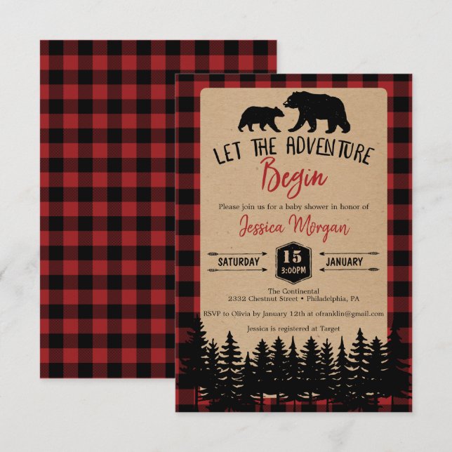Flannel Adventure Baby Shower Einladungen (Vorne/Hinten)