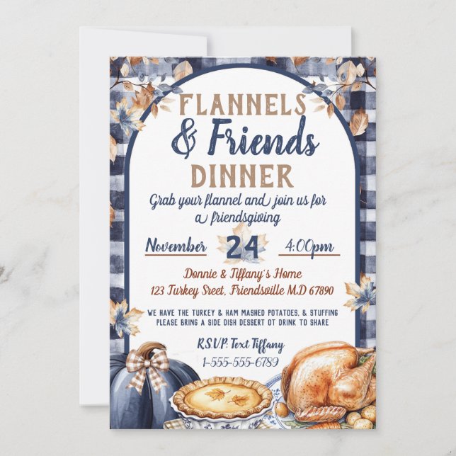 Flannel and Friends Friendsgiving Thanksgiving Einladung (Vorderseite)