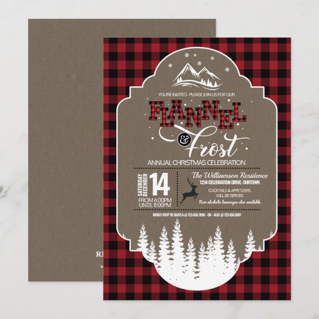 Flannel and Frost Country Weihnachts-Party Einladung (Vorne/Hinten)