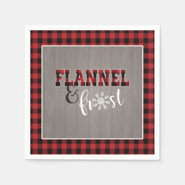 Flannel and Frost Paper Napkin - Rot - Graues Holz Serviette (Vorderseite)