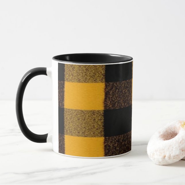 Flannel Buffalo Kariert Gelbe Lumberjack-Textur Tasse (Mit Donut)