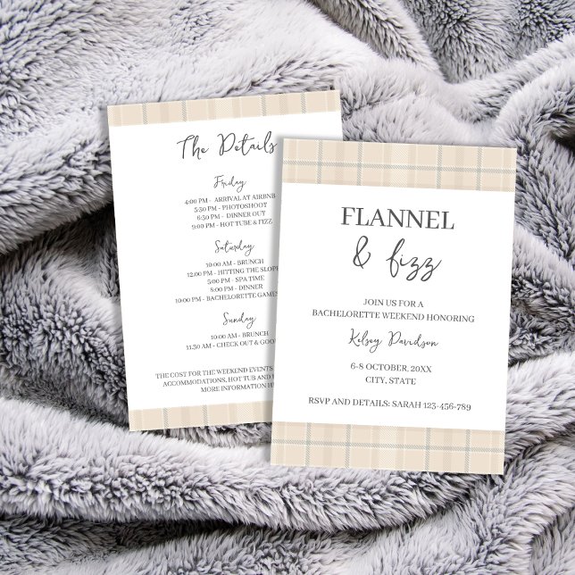 Flannel & Fizz Winter Chic Bachelorette Einladung (Flannel & Fizz Winter Chic Bachelorette Weekend Invitation)