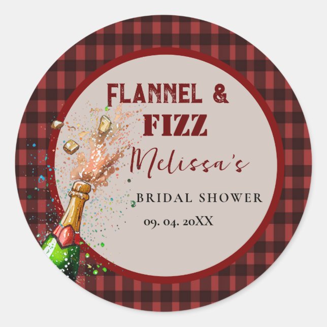 Flannel & fizz Winterrot & schwarz Brautparty Runder Aufkleber (Vorderseite)
