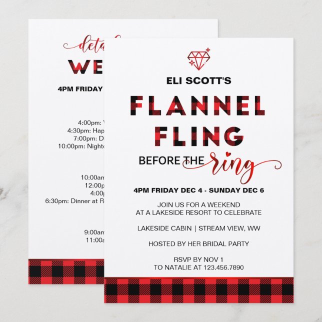Flannel Fling Bachelorette Einladung + Route (Vorne/Hinten)