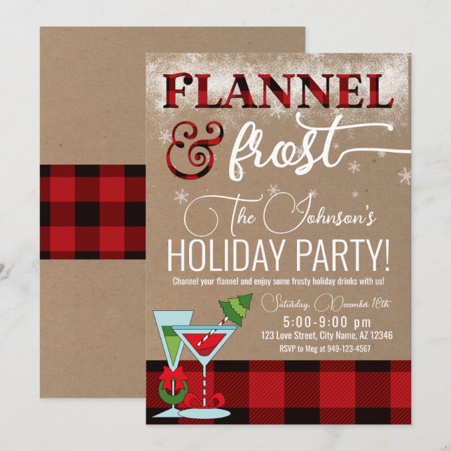 Flannel & Frost Cocktail Feiertag Weihnachten Einladung (Vorne/Hinten)