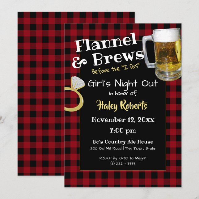 Flannel Girls Night Out Junggeselinnen-Abschied Einladung (Vorne/Hinten)