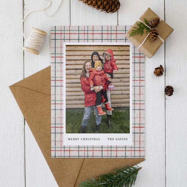 Flannel Kariert Holiday Foto Card Ankündigung (Von Creator hochgeladen)